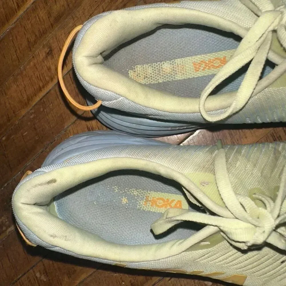 Hoka One One light green athletic running 10 sneakers